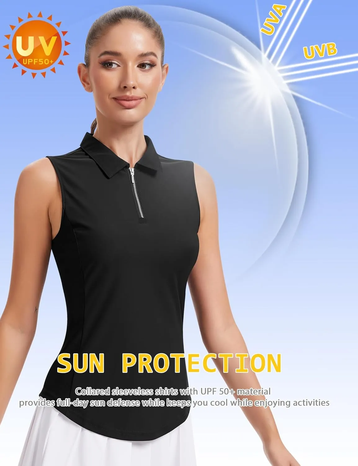 JoyGirl Women Golf Shirt Sleeveless Polo Shirts for Women Zip Up Collared Tennis Shirts Lightweight Athletic Tank Top