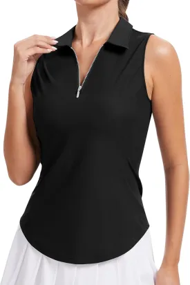 JoyGirl Women Golf Shirt Sleeveless Polo Shirts for Women Zip Up Collared Tennis Shirts Lightweight Athletic Tank Top