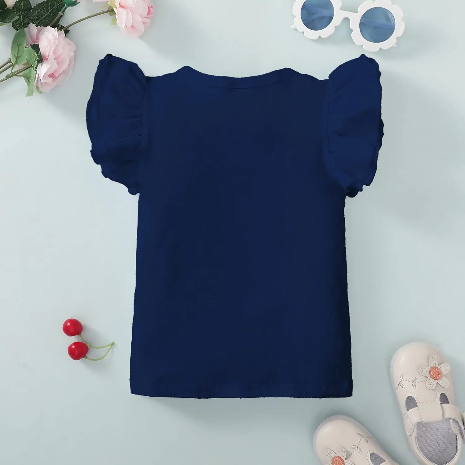 Kids Blouse Plain Ruffle Sleeve Top Toddler Girls Solid Color T-Shirt Baby Girl Cotton Casual Clothes
