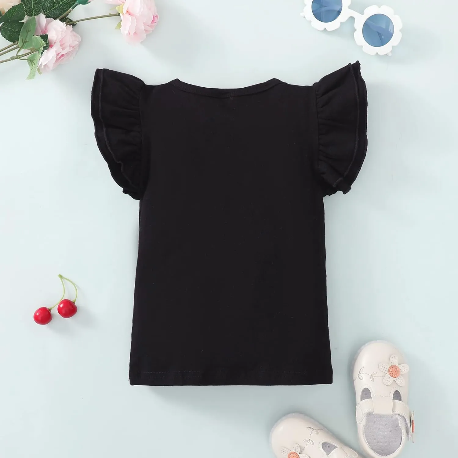 Kids Blouse Plain Ruffle Sleeve Top Toddler Girls Solid Color T-Shirt Baby Girl Cotton Casual Clothes