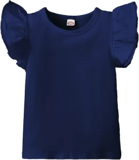 Kids Blouse Plain Ruffle Sleeve Top Toddler Girls Solid Color T-Shirt Baby Girl Cotton Casual Clothes