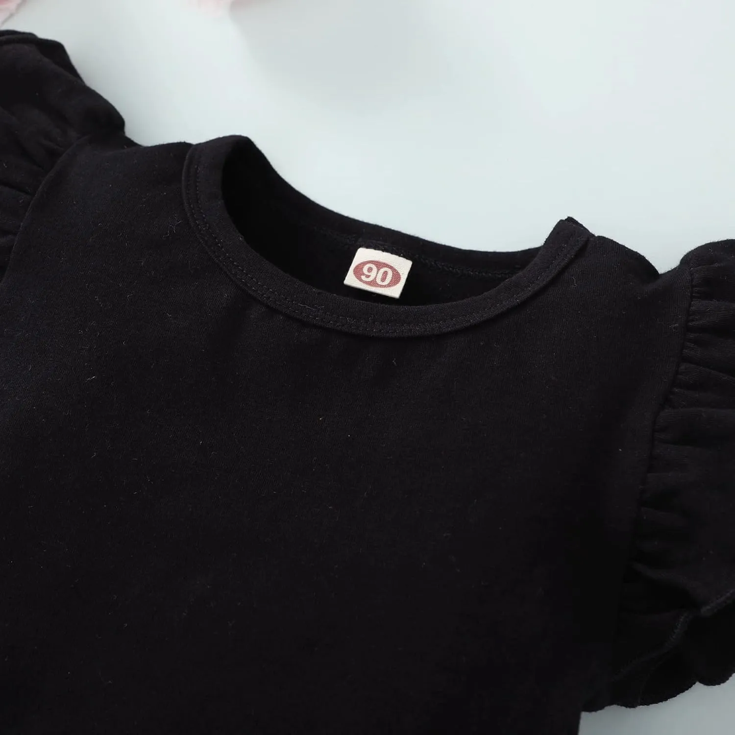 Kids Blouse Plain Ruffle Sleeve Top Toddler Girls Solid Color T-Shirt Baby Girl Cotton Casual Clothes