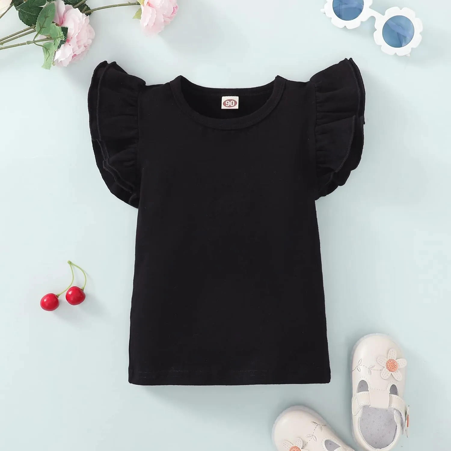 Kids Blouse Plain Ruffle Sleeve Top Toddler Girls Solid Color T-Shirt Baby Girl Cotton Casual Clothes