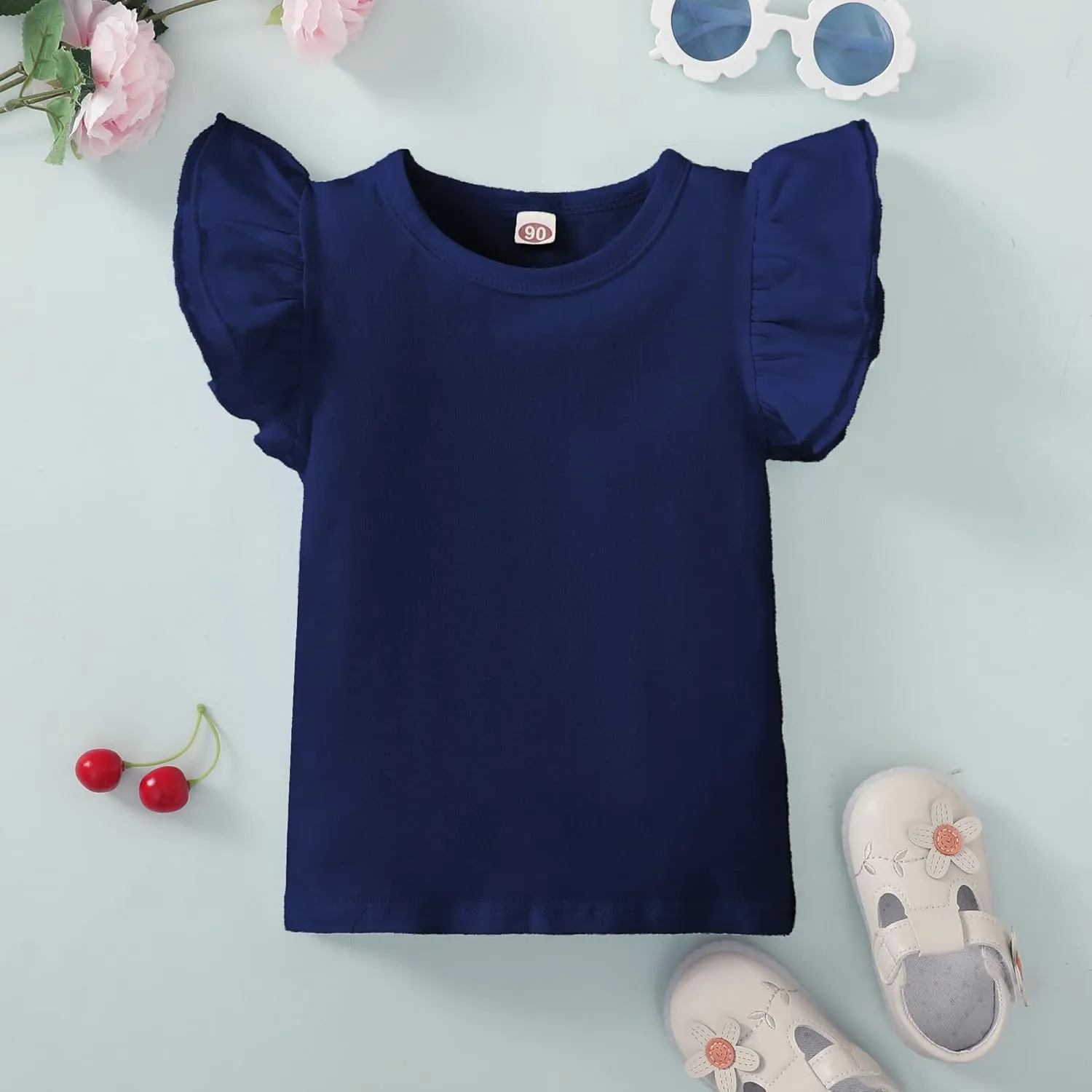 Kids Blouse Plain Ruffle Sleeve Top Toddler Girls Solid Color T-Shirt Baby Girl Cotton Casual Clothes