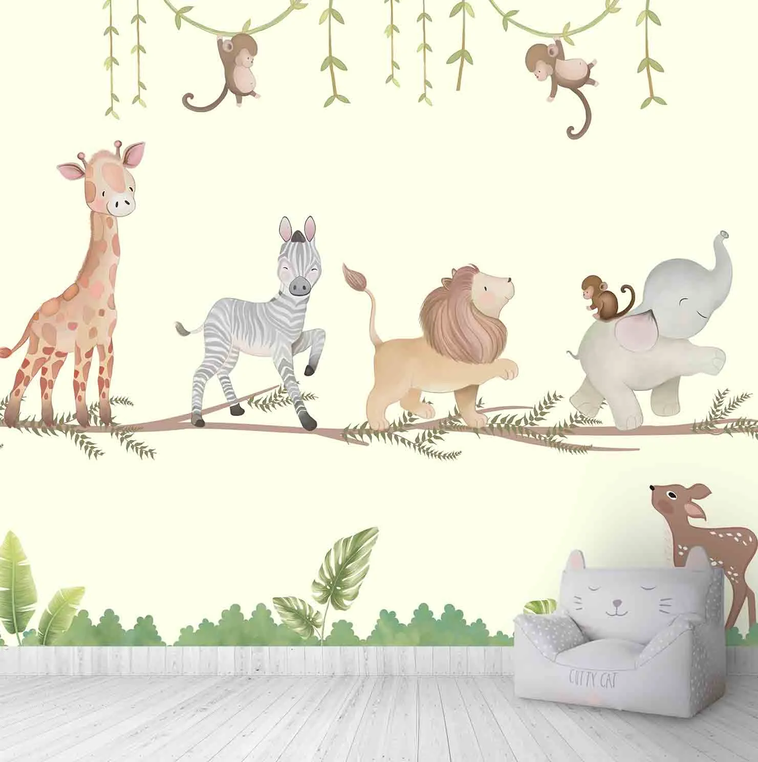 Marching Animals on Branches Theme for Kids Room, Customised