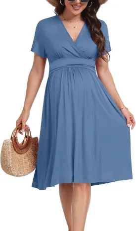 Maternity Casual Short Sleeve Party Dress Summer Wrap V Neck Baby Shower Photoshoot Pregnancy Nursing Dresses