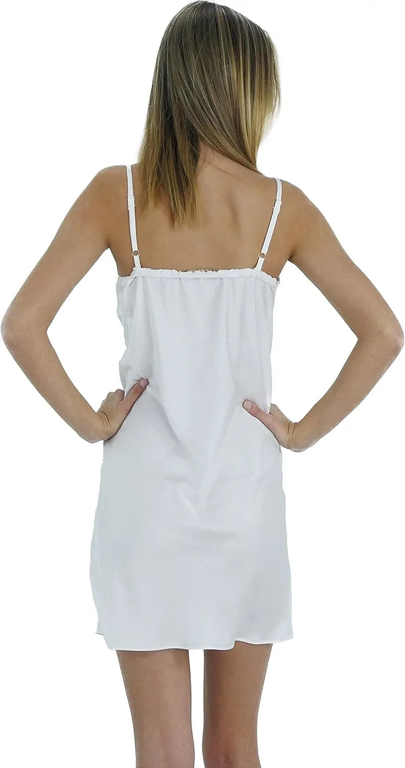 MELODY Women V neck bias cut satin camisole full slip dress