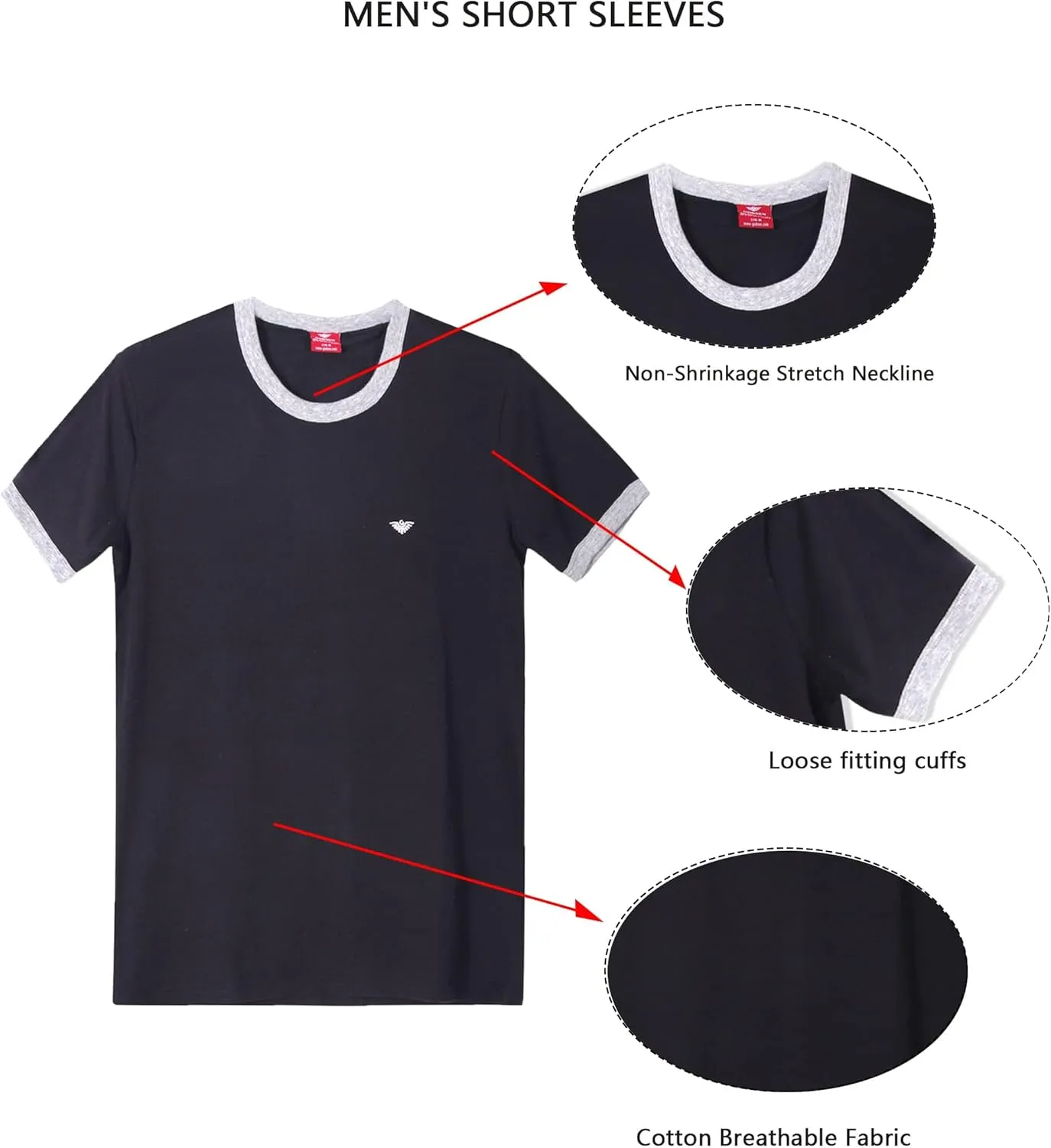 Men's Cotton Crew Neck T-Shirts, Breathable Loose Sleepwear Top, Casual Sports Short Sleeved TopsPack of 3