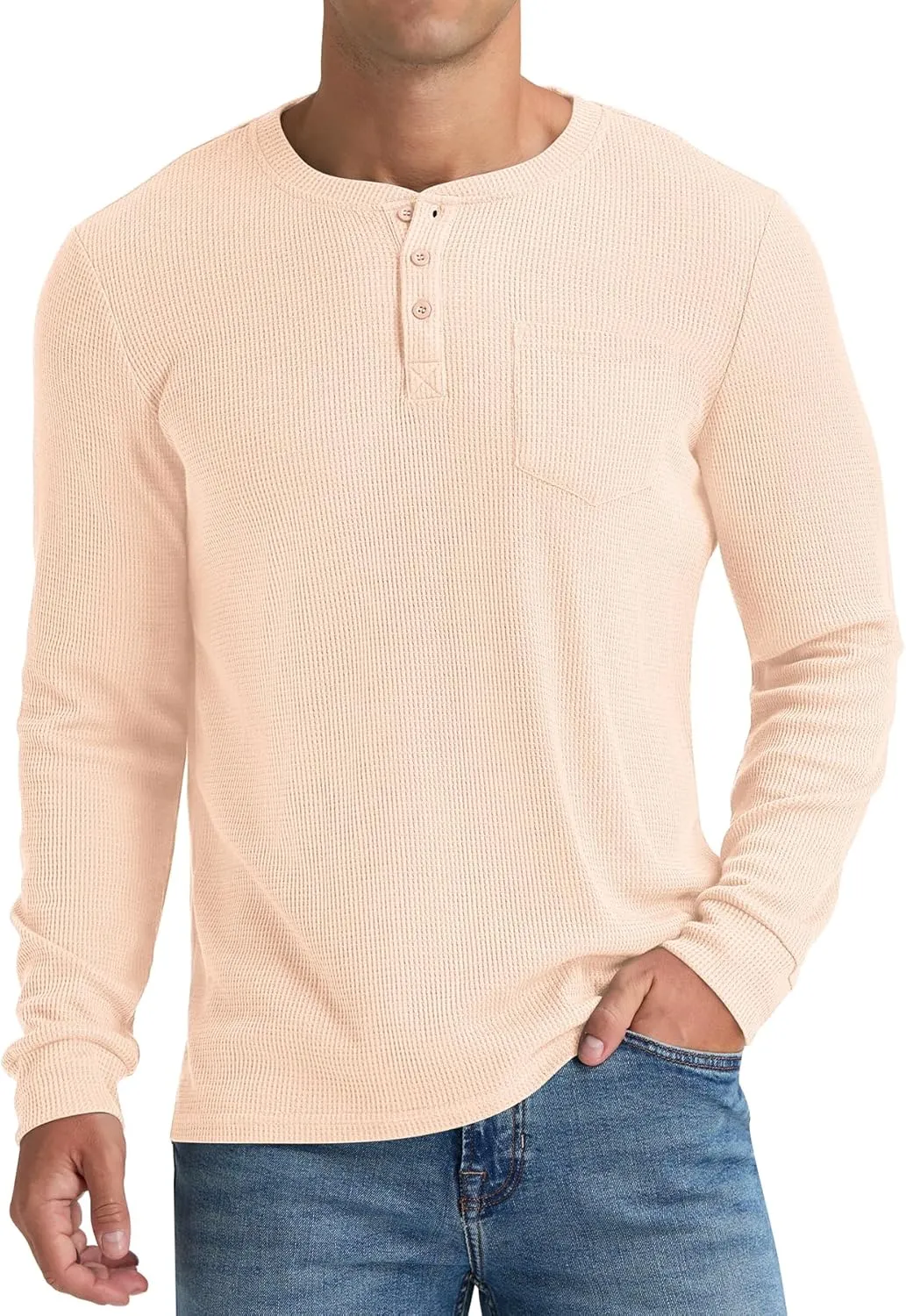 NITAGUT Mens Waffle Henley Shirts Long Sleeve T Shirts Casual T-Shirt with Pocket