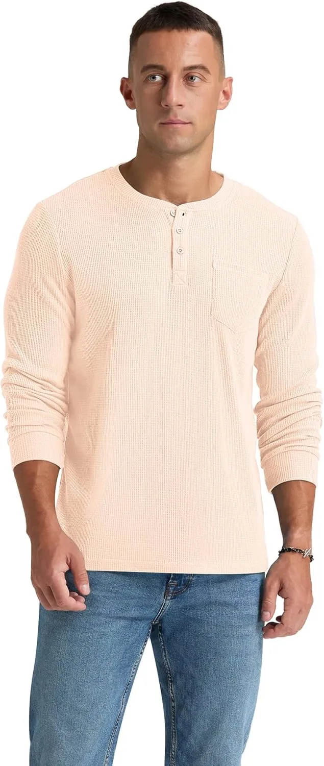NITAGUT Mens Waffle Henley Shirts Long Sleeve T Shirts Casual T-Shirt with Pocket
