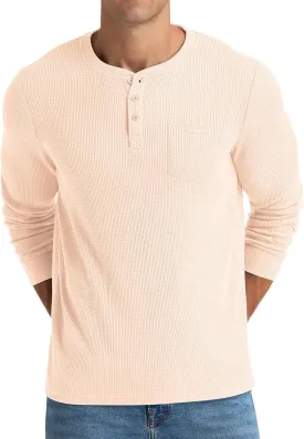 NITAGUT Mens Waffle Henley Shirts Long Sleeve T Shirts Casual T-Shirt with Pocket