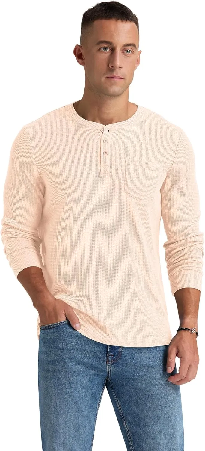 NITAGUT Mens Waffle Henley Shirts Long Sleeve T Shirts Casual T-Shirt with Pocket