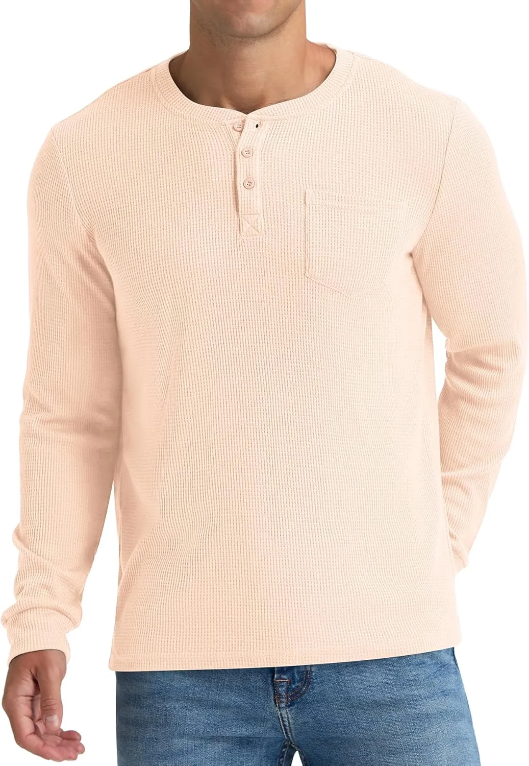 NITAGUT Mens Waffle Henley Shirts Long Sleeve T Shirts Casual T-Shirt with Pocket