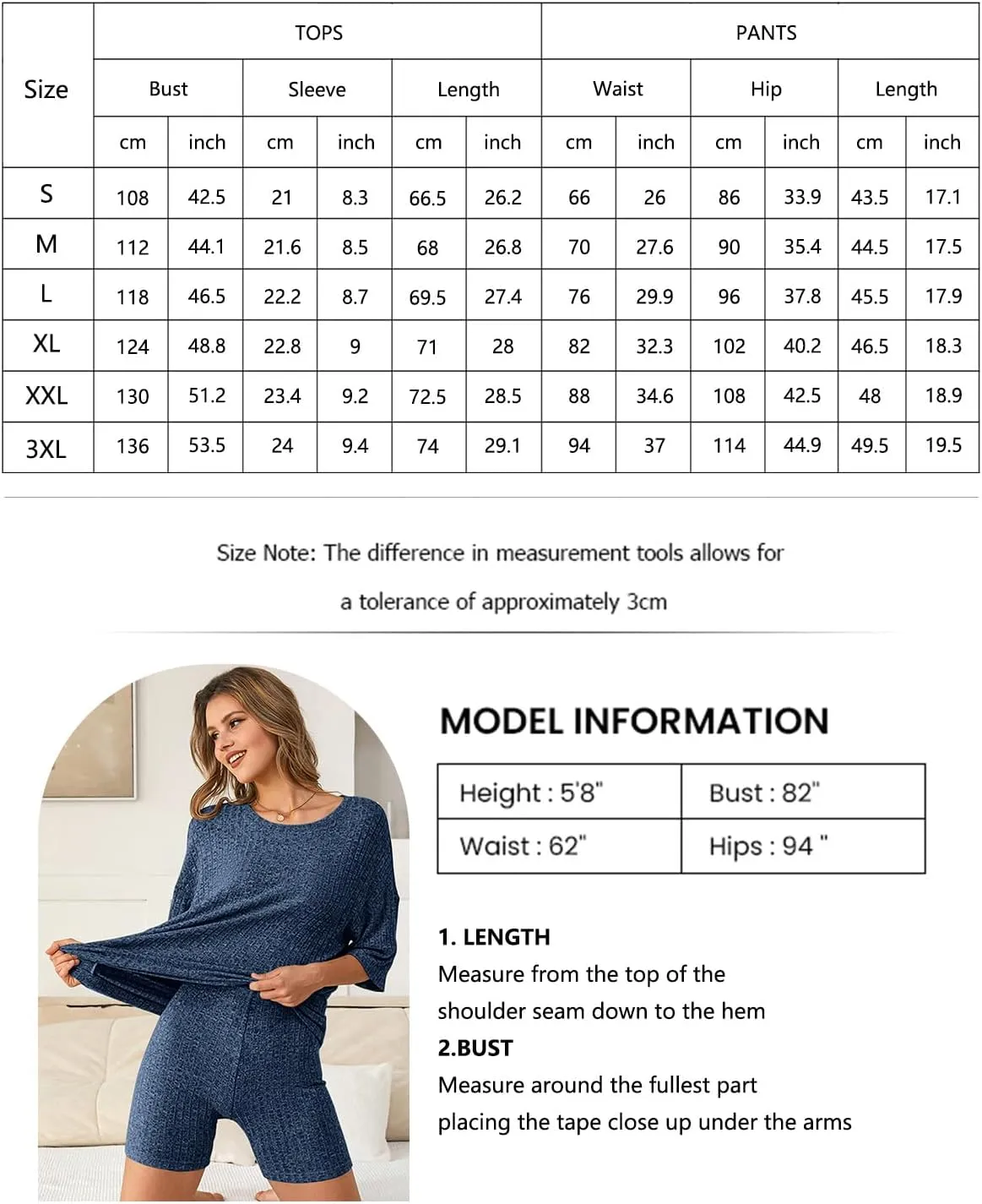 NORACORA Pajamas 2 Piece Lounge Sets Ribbed Knit for Women Matching T-shirt Shorts Outfits Sleepwear