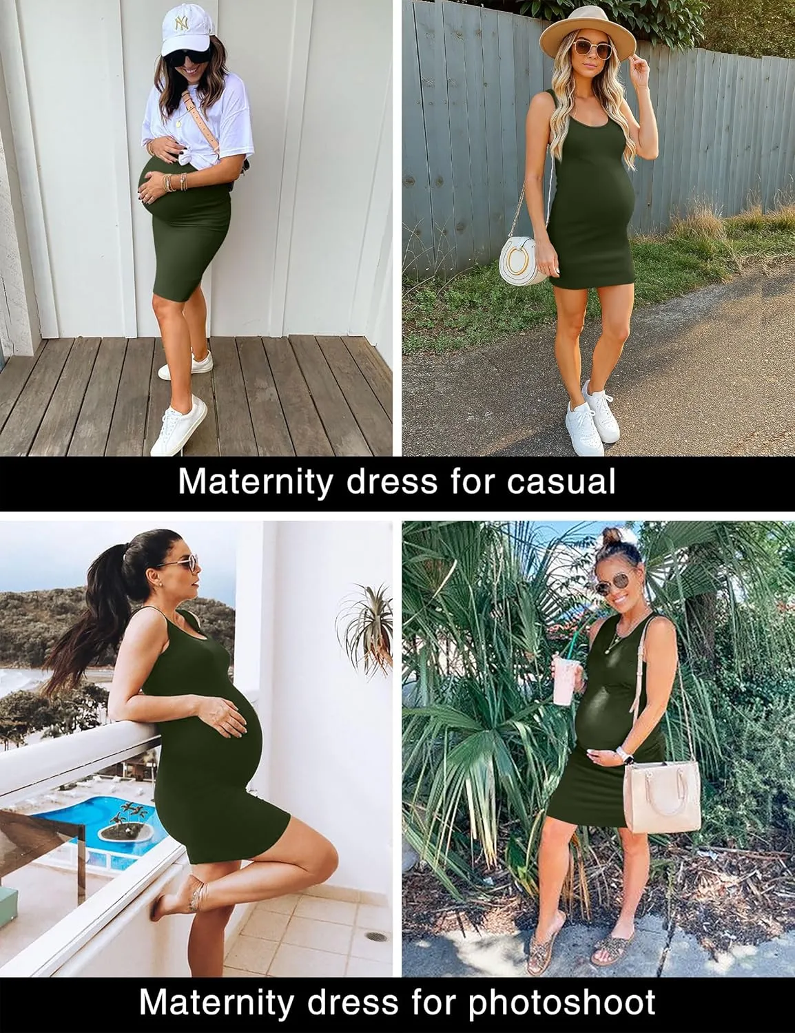 Peauty "B Shape Side Ruch Maternity Tank Dress/Bodycon Midi Dress for Everyday Wear Baby Shower