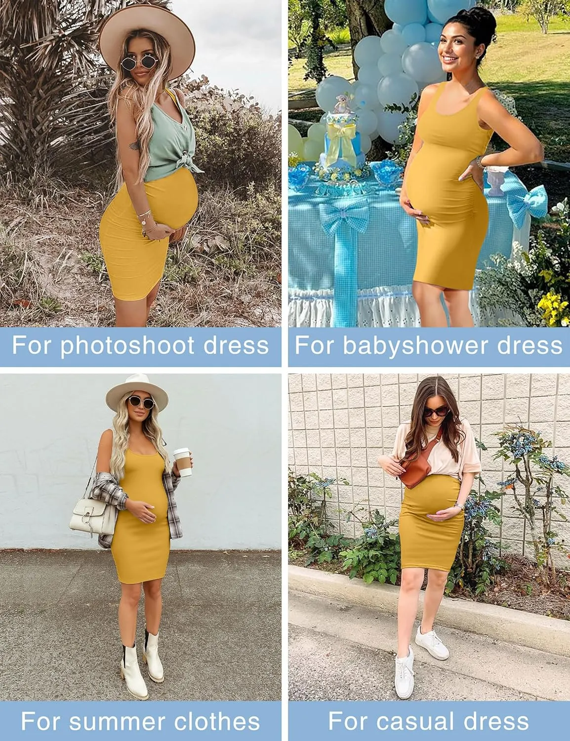 Peauty "B Shape Side Ruch Maternity Tank Dress/Bodycon Midi Dress for Everyday Wear Baby Shower
