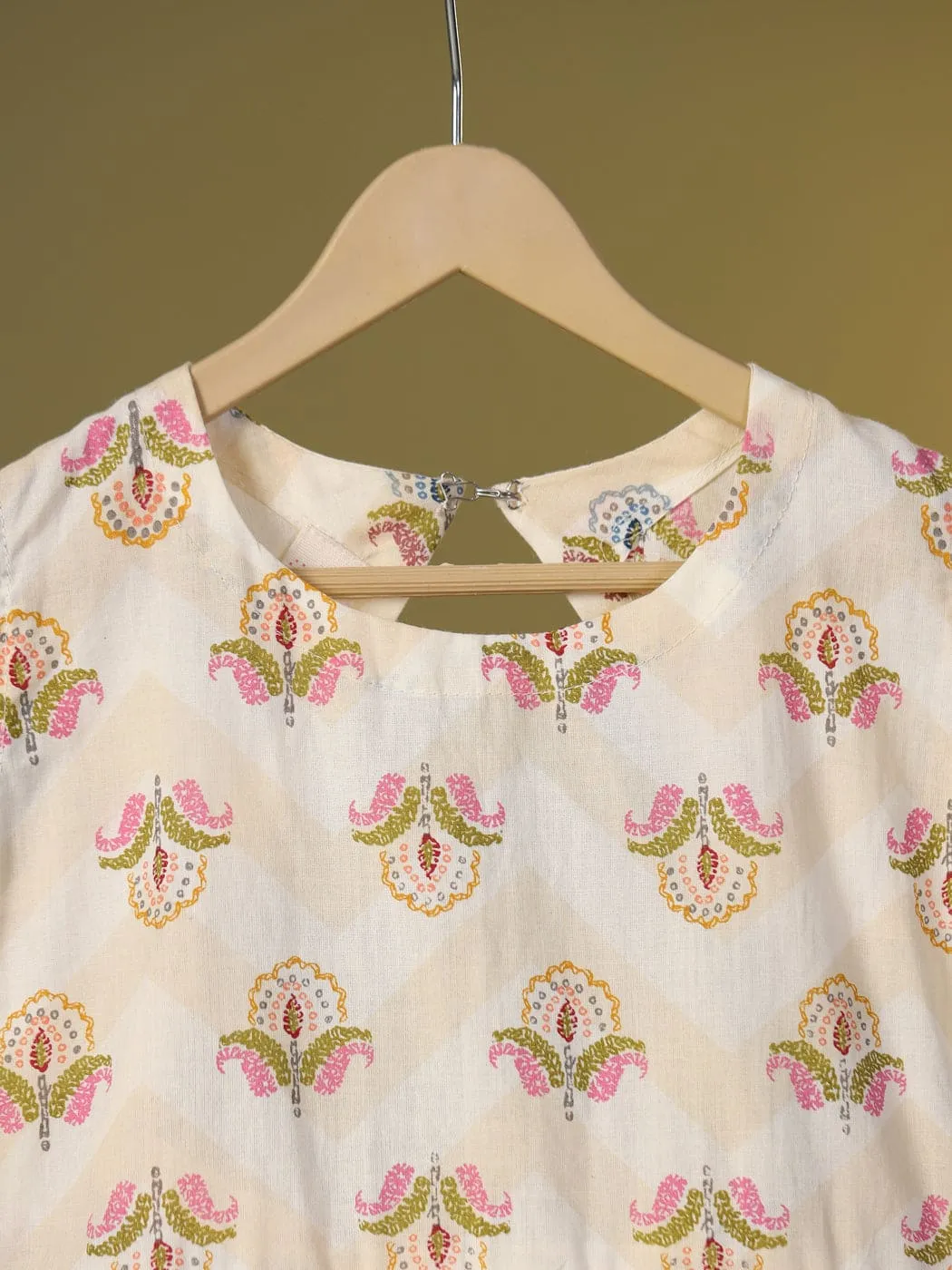 Pre-Order- GIRL FLORAL TIERED FROCK-BEIGE