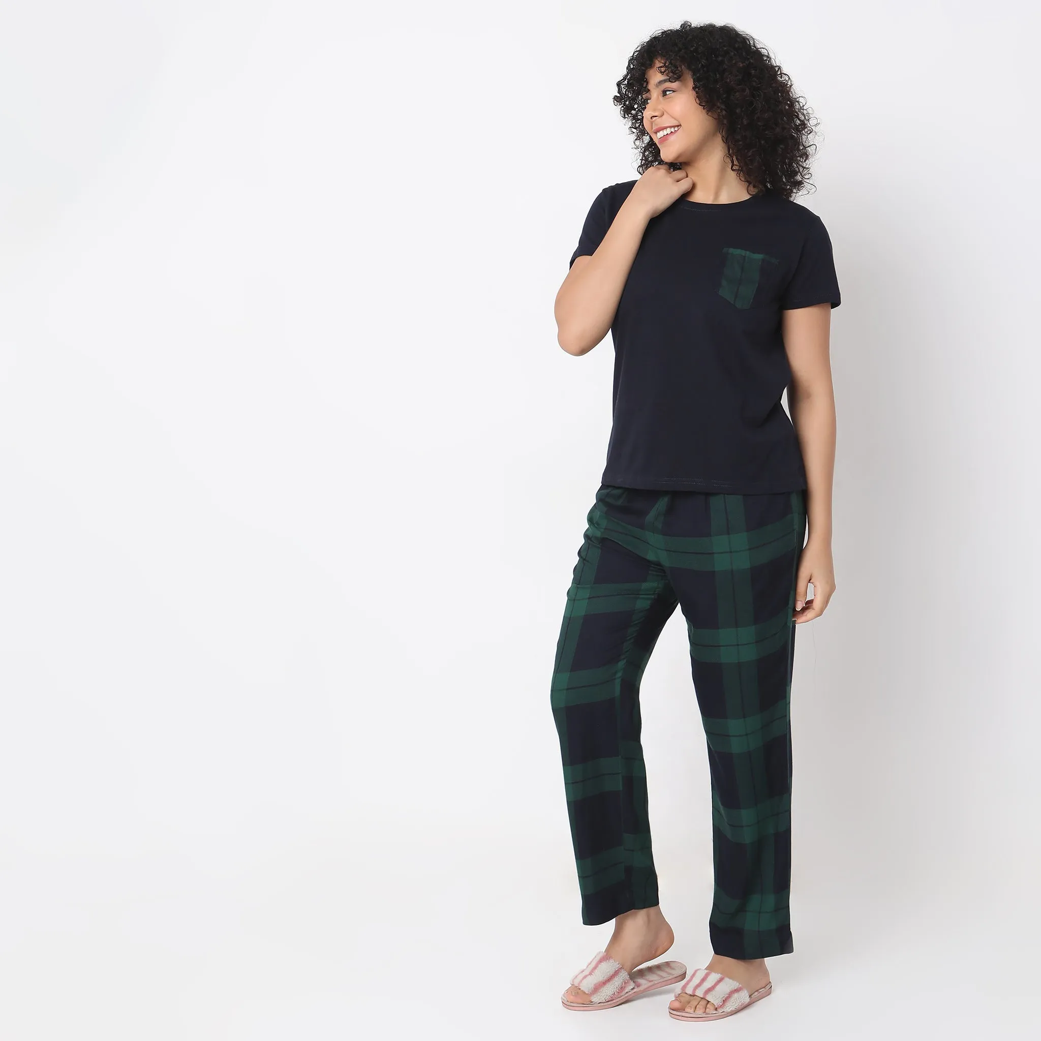 Regular Fit Checkered T-shirt with Pyjama Set