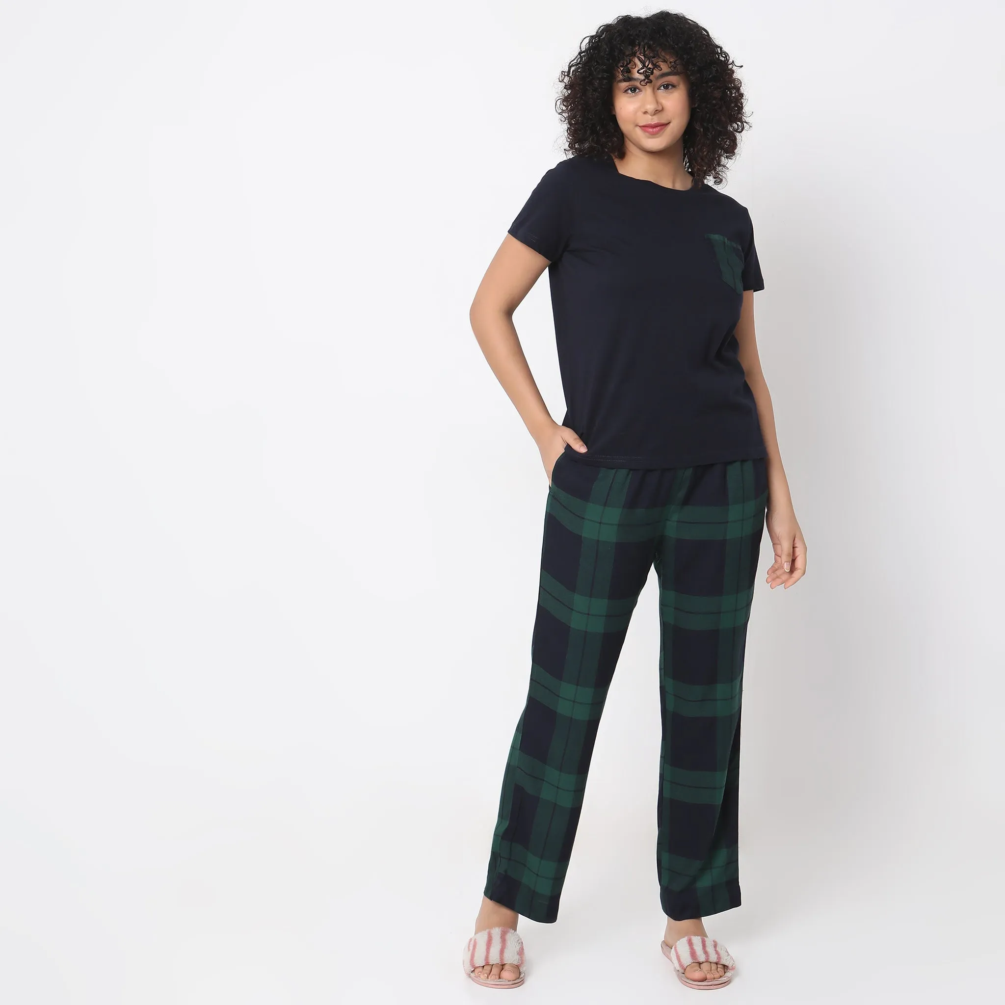 Regular Fit Checkered T-shirt with Pyjama Set