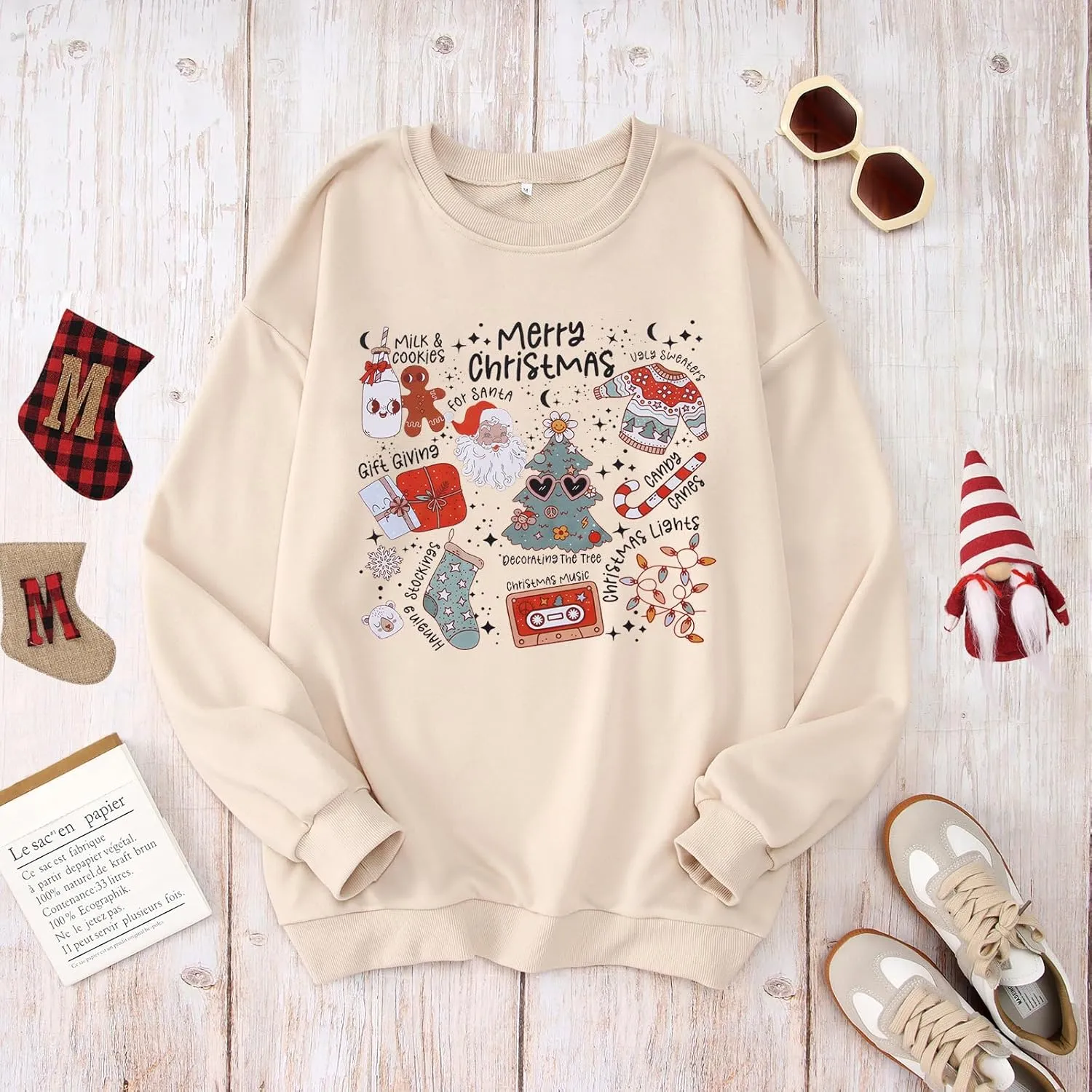 Ritatte Merry Christmas Sweatshirt Women Crewneck Santa Claus Graphic Shirt Funny Xmas Long Sleeve Holiday Pullover Top