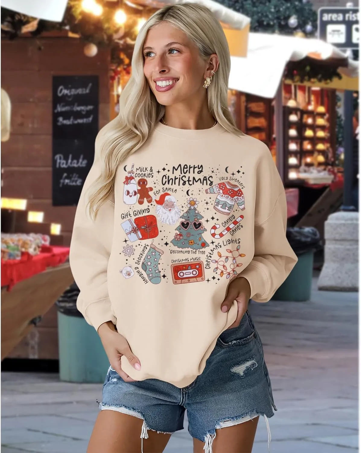 Ritatte Merry Christmas Sweatshirt Women Crewneck Santa Claus Graphic Shirt Funny Xmas Long Sleeve Holiday Pullover Top