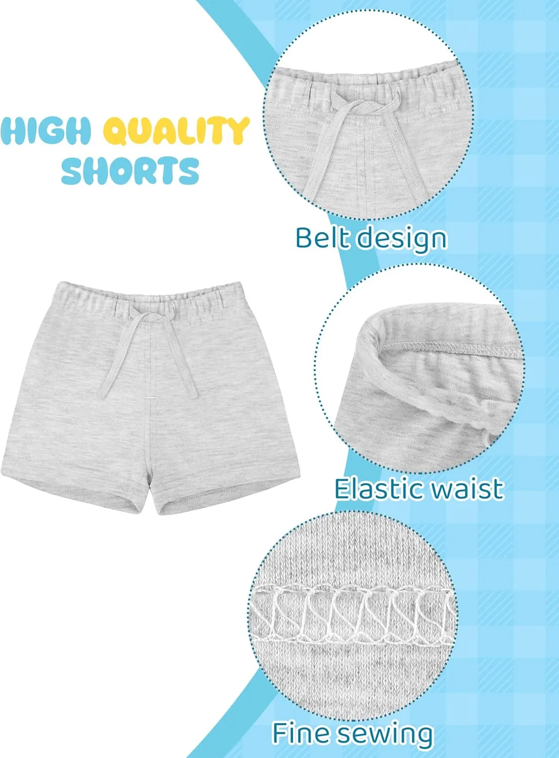 Ruisita 3 Pack Unisex Baby Toddler Cotton Shorts with Drawstring Baby Pull-on Soild Shorts Soft Clothes for Summer Daily