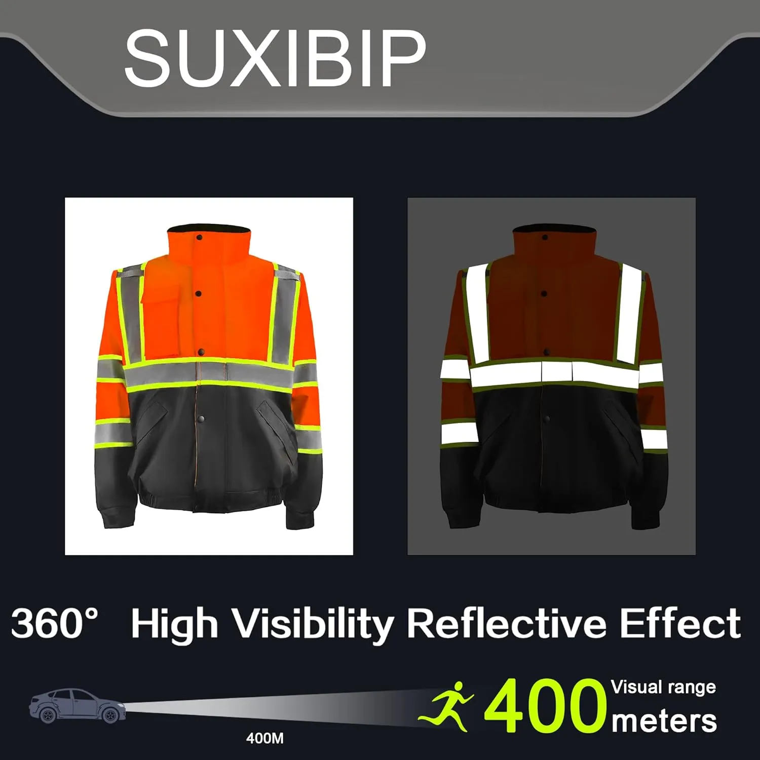 Safety Bomber Jackets for Men, High Visibility Reflective Jacket Fleece Liner Jacket with Pockets,Winter ANSI/ISEA