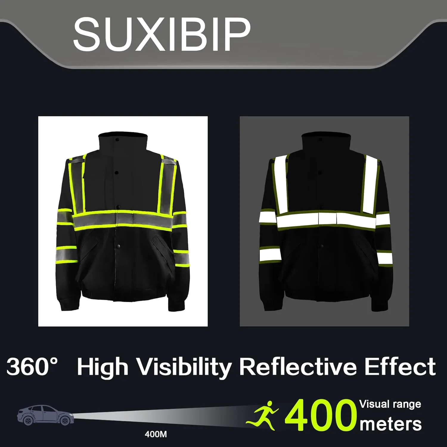 Safety Bomber Jackets for Men, High Visibility Reflective Jacket Fleece Liner Jacket with Pockets,Winter ANSI/ISEA