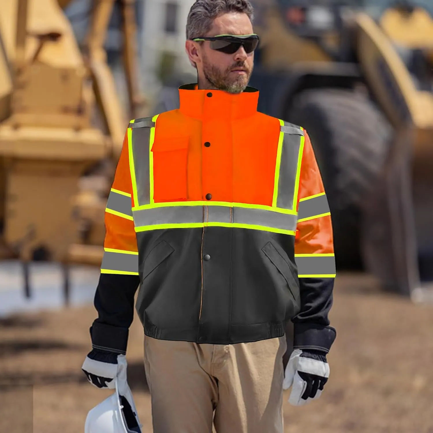 Safety Bomber Jackets for Men, High Visibility Reflective Jacket Fleece Liner Jacket with Pockets,Winter ANSI/ISEA