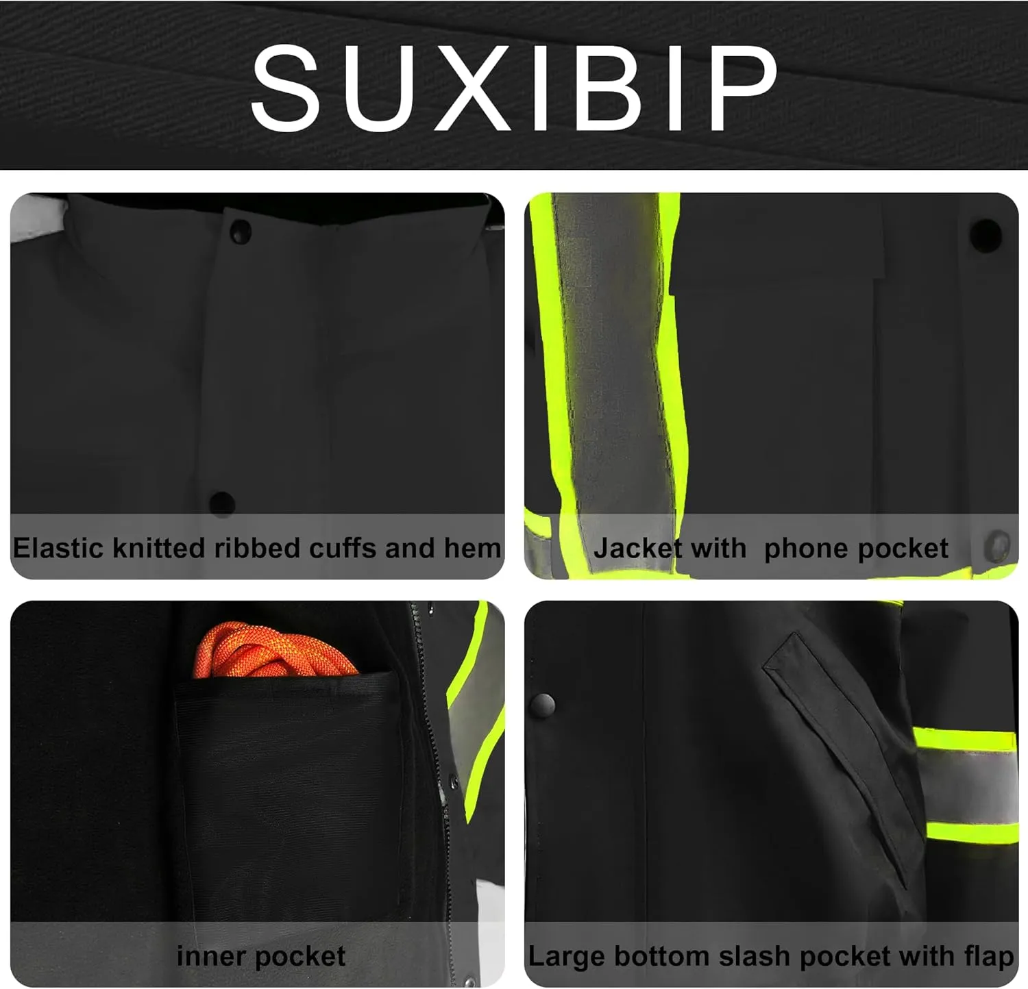 Safety Bomber Jackets for Men, High Visibility Reflective Jacket Fleece Liner Jacket with Pockets,Winter ANSI/ISEA