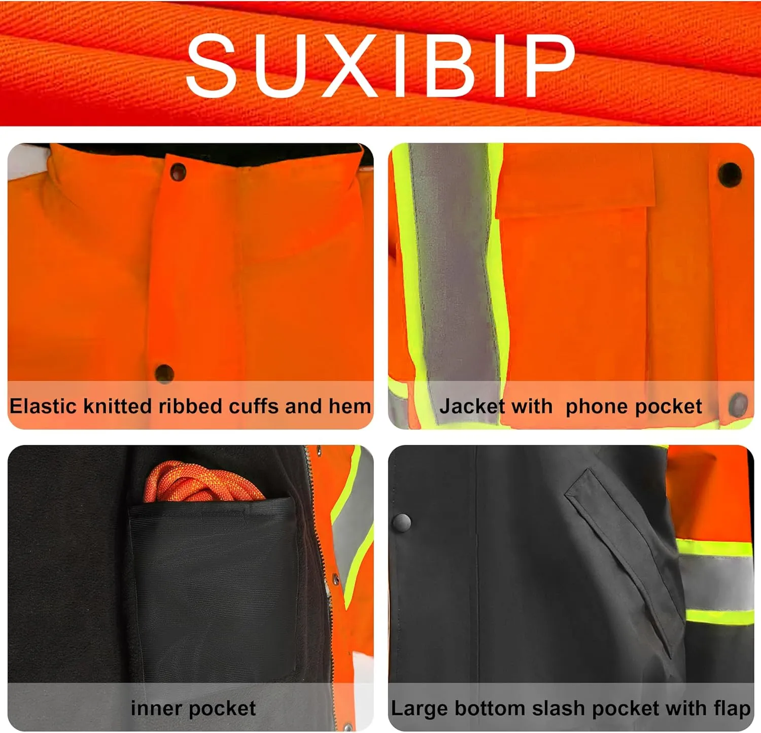 Safety Bomber Jackets for Men, High Visibility Reflective Jacket Fleece Liner Jacket with Pockets,Winter ANSI/ISEA