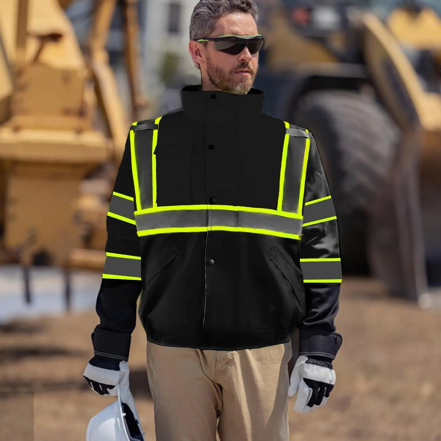 Safety Bomber Jackets for Men, High Visibility Reflective Jacket Fleece Liner Jacket with Pockets,Winter ANSI/ISEA