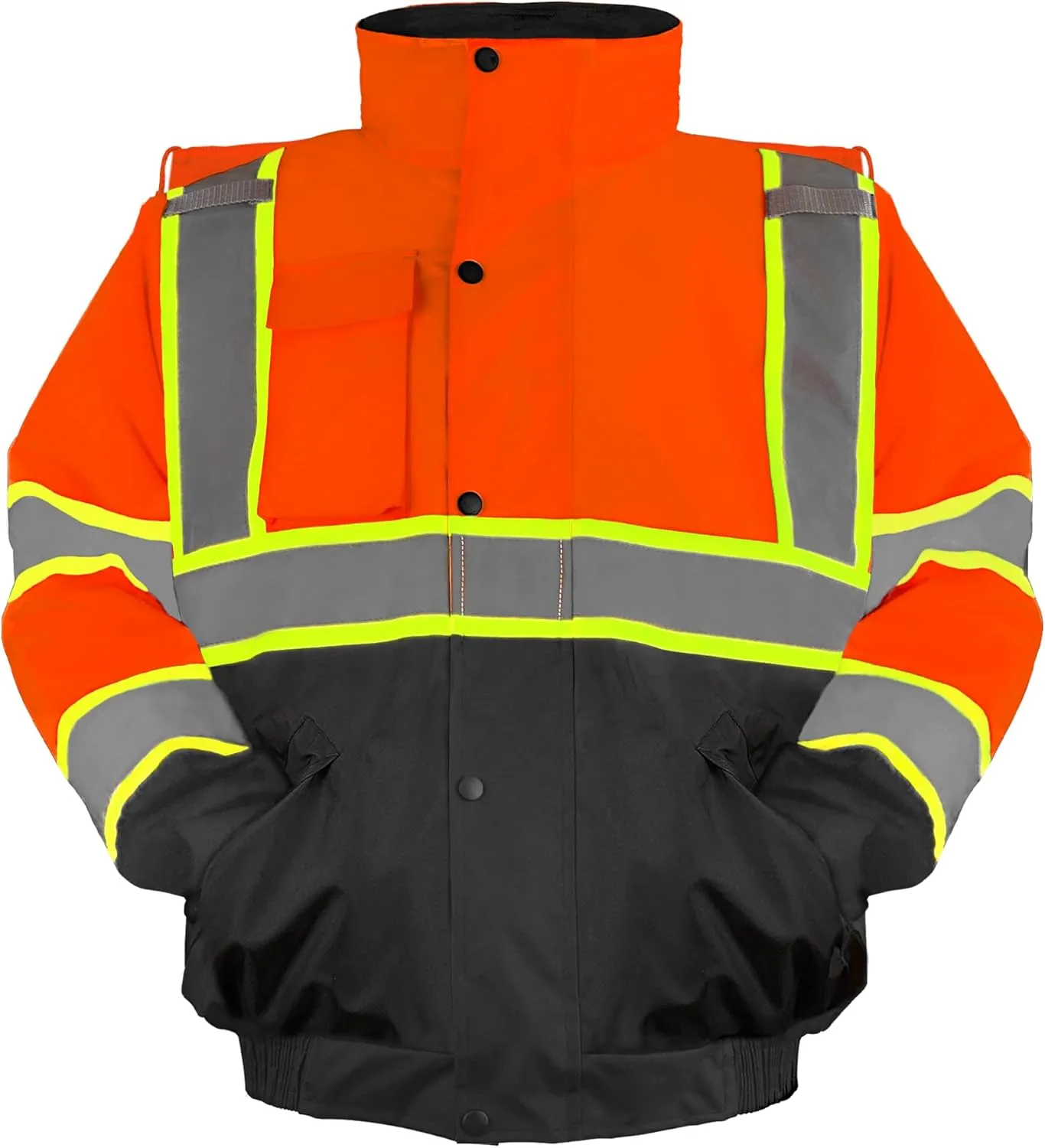 Safety Bomber Jackets for Men, High Visibility Reflective Jacket Fleece Liner Jacket with Pockets,Winter ANSI/ISEA