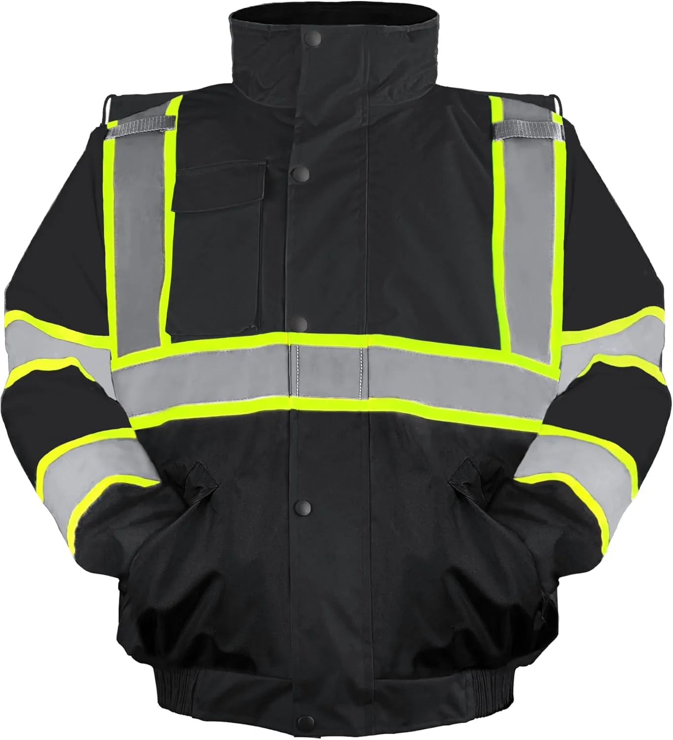 Safety Bomber Jackets for Men, High Visibility Reflective Jacket Fleece Liner Jacket with Pockets,Winter ANSI/ISEA