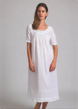 Simple Embroidered Yoke Short Sleeve Nightie White