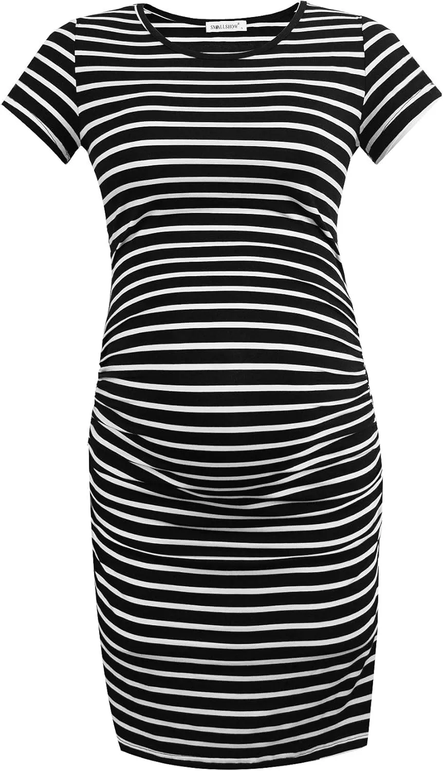 Smallshow Women's Short Sleeve Maternity Dress Ruched Pregnancy Clothes