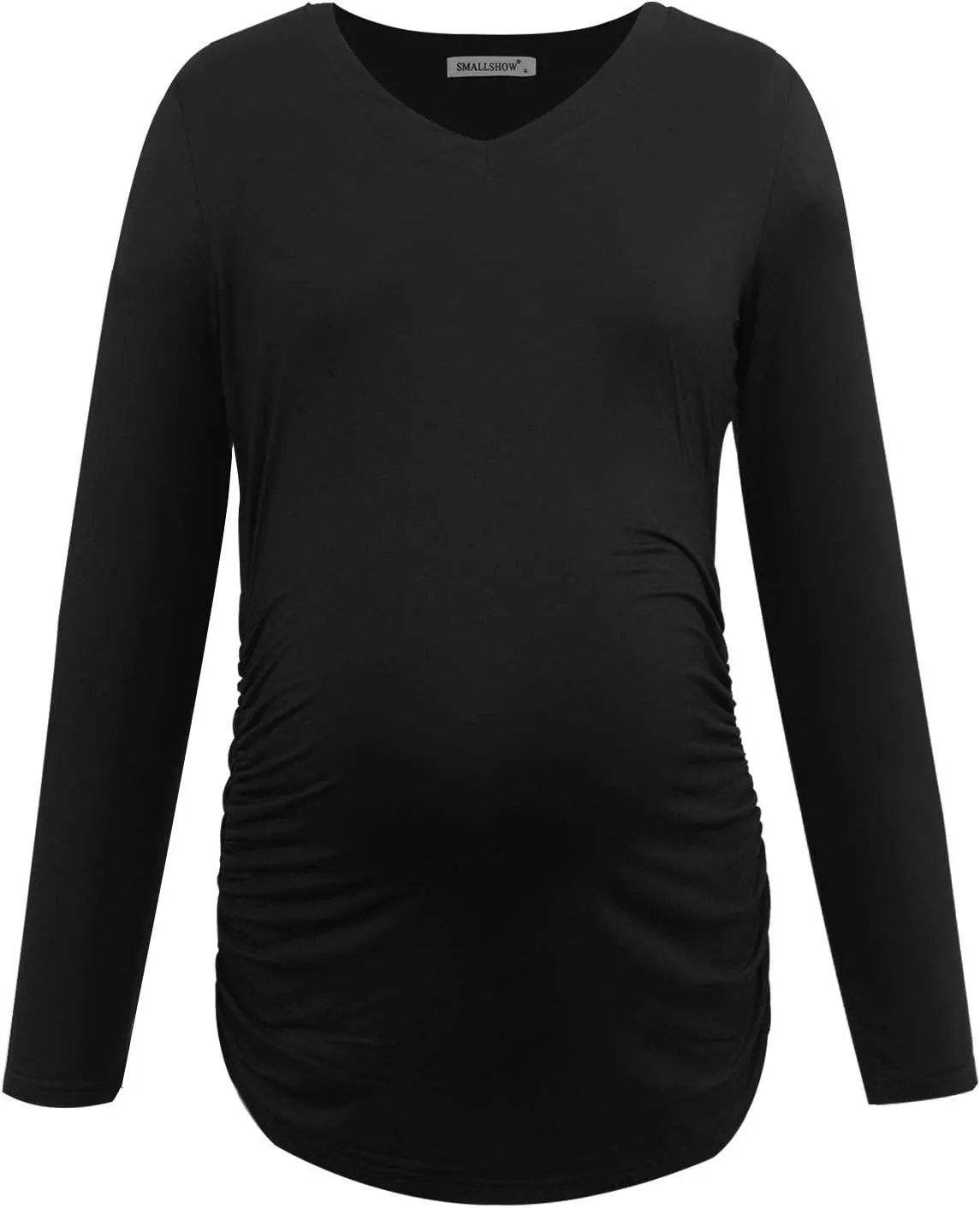 Smallshow Women's V-Neck Maternity Shirt Clothes Long Sleeve Ruched Pregnancy Top