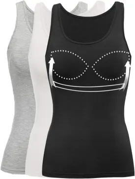 Tank Top with Built in Bra Cup for Women Casual Wide Strap Sleevless Layer Camisole Yoga Top Pack S-3XL
