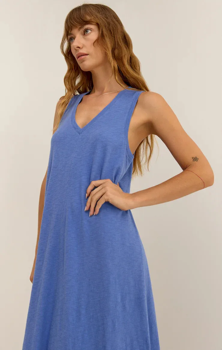 The Reverie Slub Dress in Blue Wave