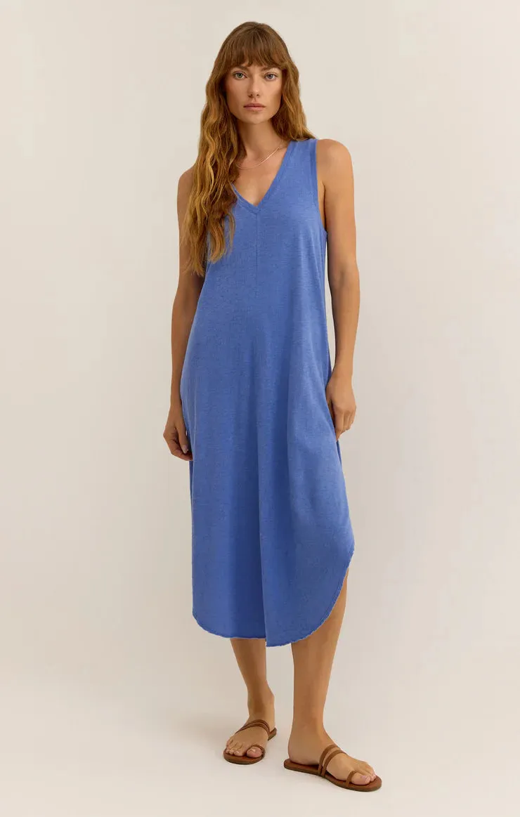 The Reverie Slub Dress in Blue Wave