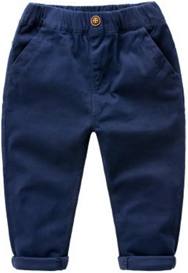 Toddler Boys'Cotton Elastic Waist Trousers,Casual Pull on Jogger Pants