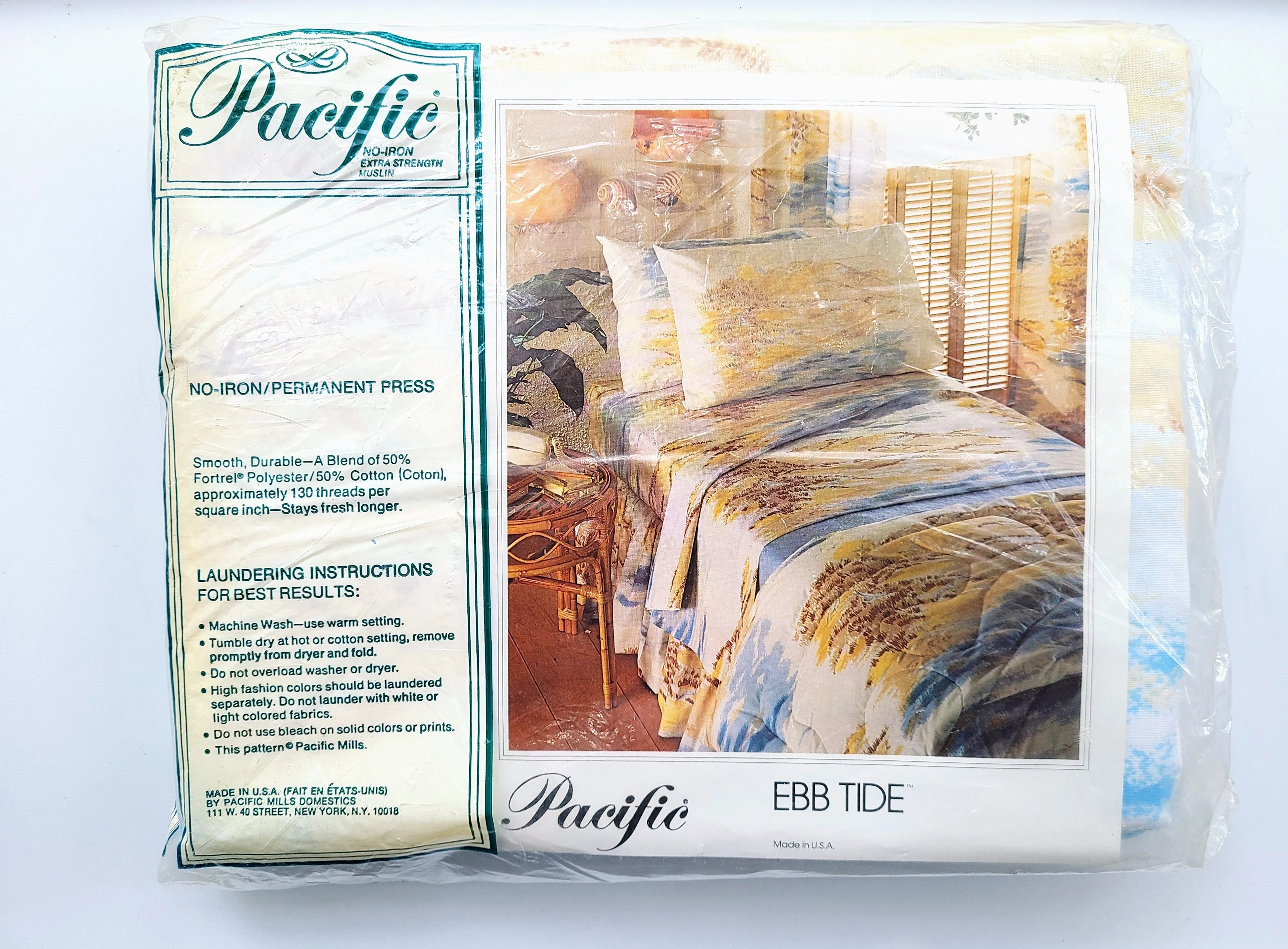Vintage Bed Sheet - Queen - Fitted - Ebb Tide - Pacific - BDQFF295