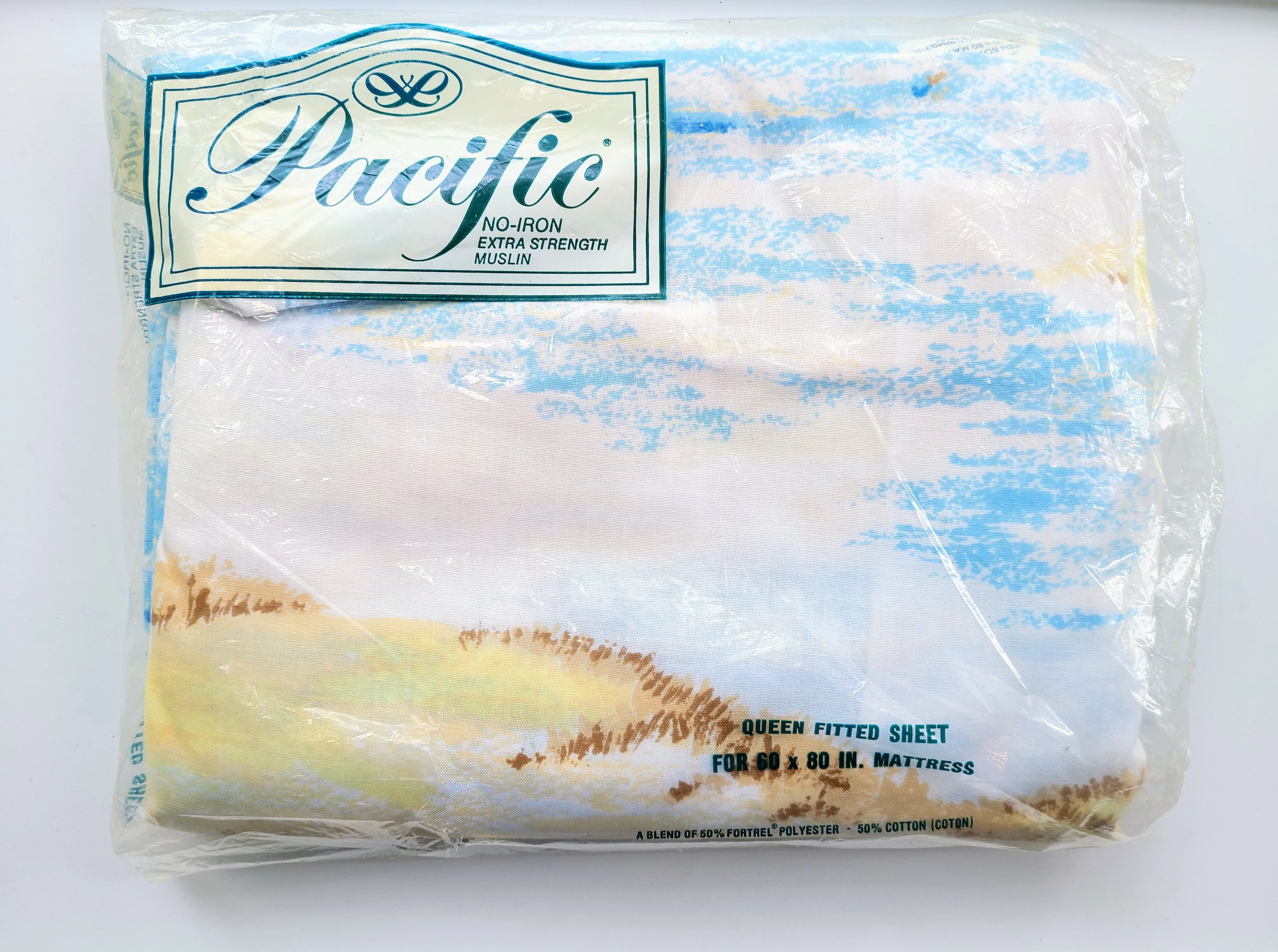 Vintage Bed Sheet - Queen - Fitted - Ebb Tide - Pacific - BDQFF295