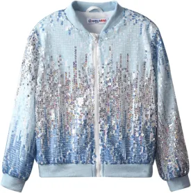 WELAKEN Girls' Ombre Sequin Bomber Jacket with Pockets Lightweight Sparkle Long Sleeve Zipper Gradient Jackets for Kid