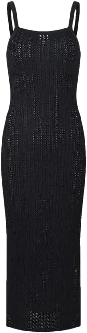 Women Solid Slim Fitted Wear Slips Knits Midi Dress