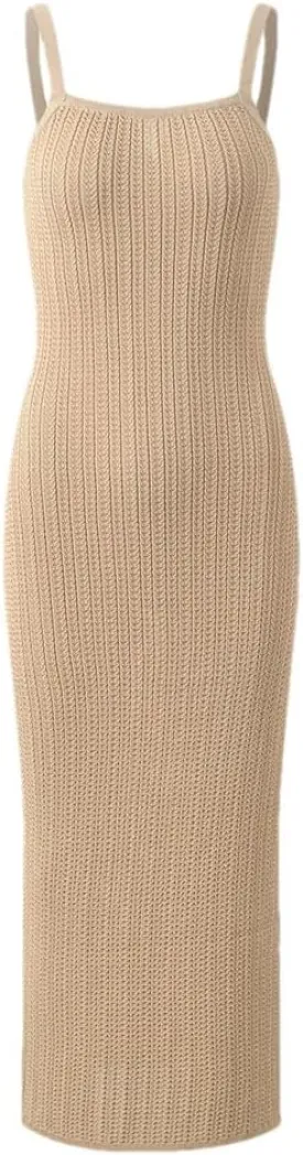 Women Solid Slim Fitted Wear Slips Knits Midi Dress