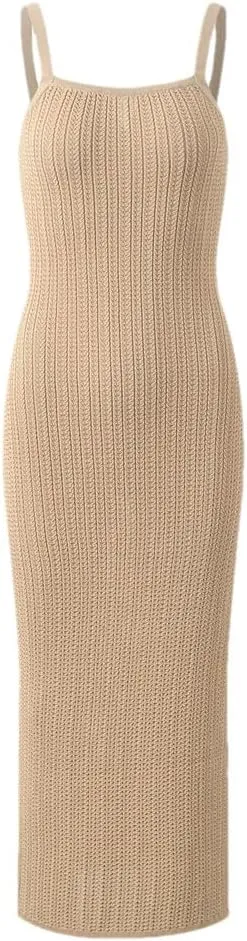 Women Solid Slim Fitted Wear Slips Knits Midi Dress