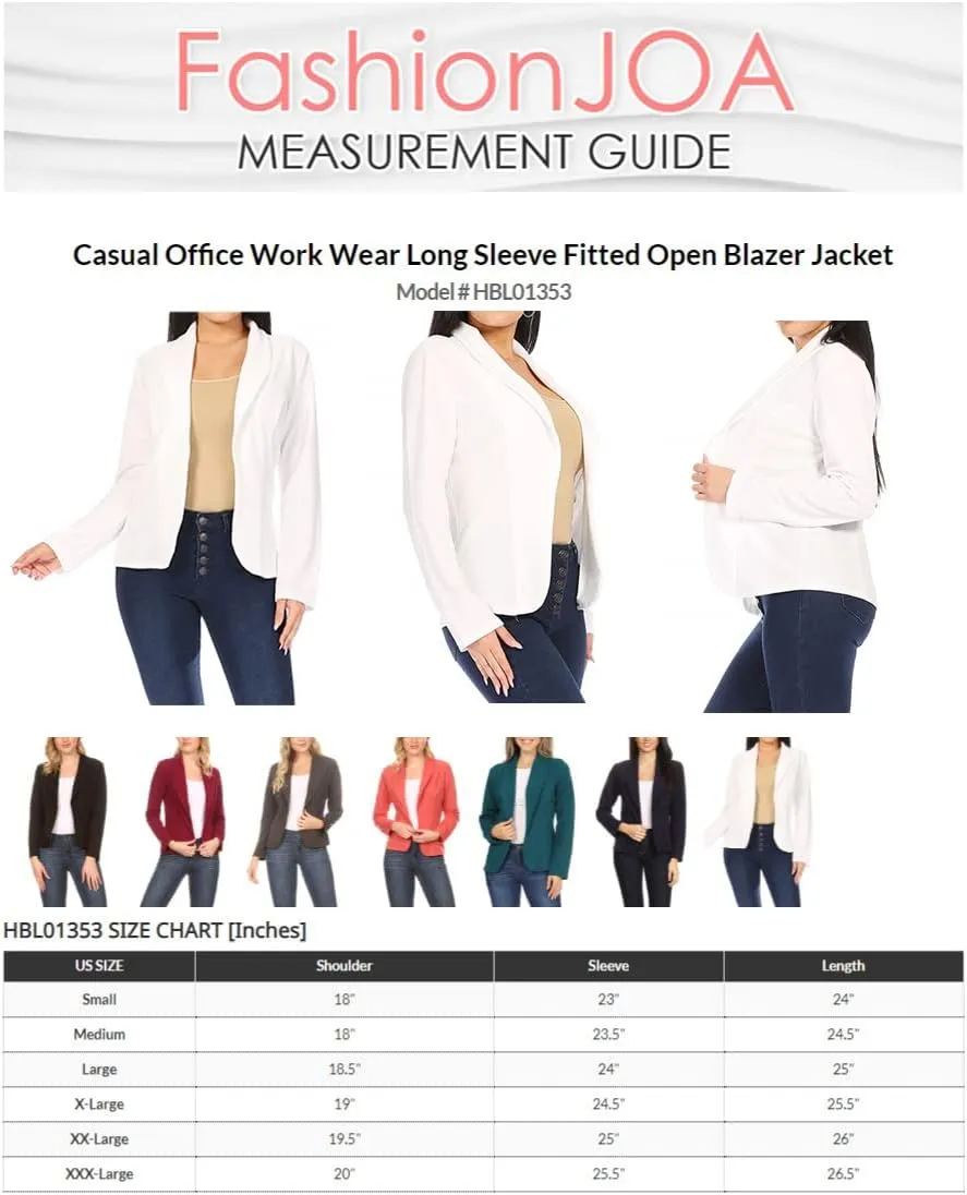 Women's Casual Office Work Wear Long Sleeve Fitted Open Blazer Jacket