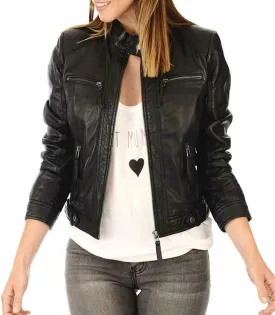 Women's Lambskin Leather Bomber Biker Jacket - Winter Wear - Extremely Soft & Smooth
