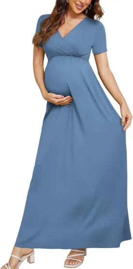Xpenyo Maternity Maxi Dress Women Casual Wrap Long Baby Shower Pregnancy Dresses